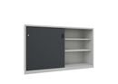 Verkstadsskåp med skjutdörrar Ellinor, höjd 1200 mm, dörrar helt i plåt, BxD 2000 x 600 mm, med skiljevägg och 2 x 2 hyllplan, dörr antracit