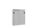 Verkstadsskåp med skjutdörrar Ellinor, höjd 1200 mm, dörrar helt i plåt, BxD 1000 x 600 mm, med 2 hyllplan, dörr ljusgrå