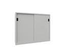 Verkstadsskåp med skjutdörrar Ellinor, höjd 1200 mm, dörrar helt i plåt, BxD 1500 x 600 mm, med skiljevägg och 2 x 2 hyllplan, dörr ljusgrå