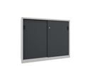 Verkstadsskåp med skjutdörrar Ellinor, höjd 1200 mm, dörrar helt i plåt, BxD 1500 x 600 mm, med skiljevägg och 2 x 2 hyllplan, dörr antracit