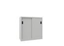 Verkstadsskåp med skjutdörrar Ellinor, höjd 1000 mm, dörrar helt i plåt, BxD 1000 x 600 mm, med 2 hyllplan, dörr ljusgrå