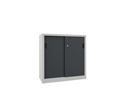 Verkstadsskåp med skjutdörrar Ellinor, höjd 1000 mm, dörrar helt i plåt, BxD 1000 x 600 mm, med 2 hyllplan, dörr antracit