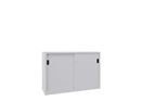 Verkstadsskåp med skjutdörrar Ellinor, höjd 1000 mm, dörrar helt i plåt, BxD 1500 x 500 mm, med skiljevägg och 2 x 2 hyllplan, dörr ljusgrå