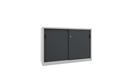 Verkstadsskåp med skjutdörrar Ellinor, höjd 1000 mm, dörrar helt i plåt, BxD 1500 x 500 mm, med skiljevägg och 2 x 2 hyllplan, dörr antracit