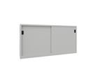 Verkstadsskåp med skjutdörrar Ellinor, höjd 1000 mm, dörrar helt i plåt, BxD 2000 x 600 mm, med skiljevägg och 2 x 2 hyllplan, dörr ljusgrå