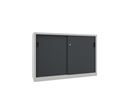 Verkstadsskåp med skjutdörrar Ellinor, höjd 1000 mm, dörrar helt i plåt, BxD 1500 x 400 mm, med skiljevägg och 2 x 2 hyllplan, dörr antracit