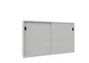 Verkstadsskåp med skjutdörrar för tung belastning Ellinor, höjd 1200 mm, dörrar helt i plåt, BxD 2000 x 600 mm, med skiljevägg och 2 x 2 hyllplan, dörr ljusgrå