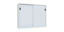 Verkstadsskåp med skjutdörrar för tung belastning Ellinor, höjd 1200 mm, dörrar helt i plåt, BxD 1500 x 500 mm, med skiljevägg och 2 x 2 hyllplan, dörr ljusgrå