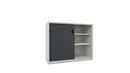 Verkstadsskåp med skjutdörrar för tung belastning Ellinor, höjd 1200 mm, dörrar helt i plåt, BxD 1500 x 500 mm, med skiljevägg och 2 x 2 hyllplan, dörr antracit