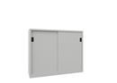 Verkstadsskåp med skjutdörrar för tung belastning Ellinor, höjd 1200 mm, dörrar helt i plåt, BxD 1500 x 600 mm, med skiljevägg och 2 x 2 hyllplan, dörr ljusgrå