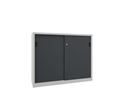 Verkstadsskåp med skjutdörrar för tung belastning Ellinor, höjd 1200 mm, dörrar helt i plåt, BxD 1500 x 600 mm, med skiljevägg och 2 x 2 hyllplan, dörr antracit