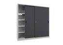 Verkstadsskåp med skjutdörrar för tung belastning Ellinor, höjd 1950 mm, dörrar helt i plåt, BxD 2000 x 500 mm, med skiljevägg och 2 x 4 hyllplan, dörr antracit